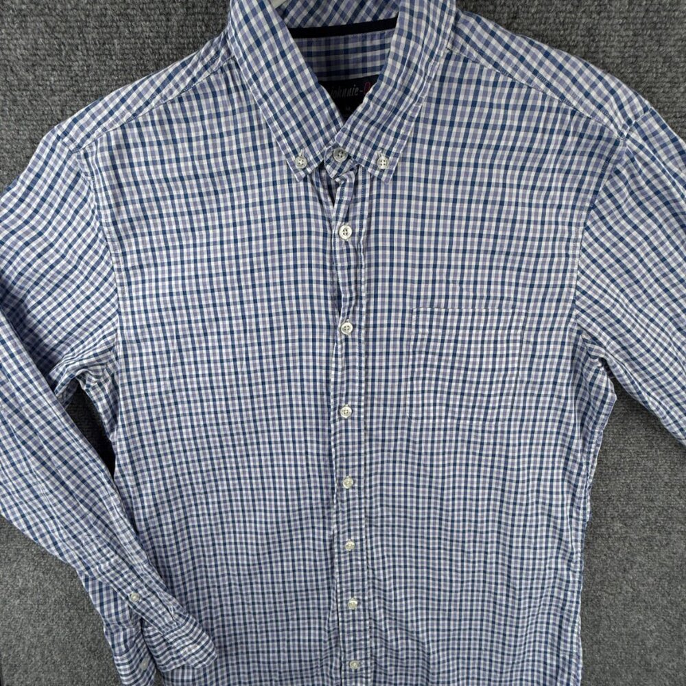 Johnnie-o Button Up Shirt Long Sleeve Casual Purple Blue Check Medium Woven